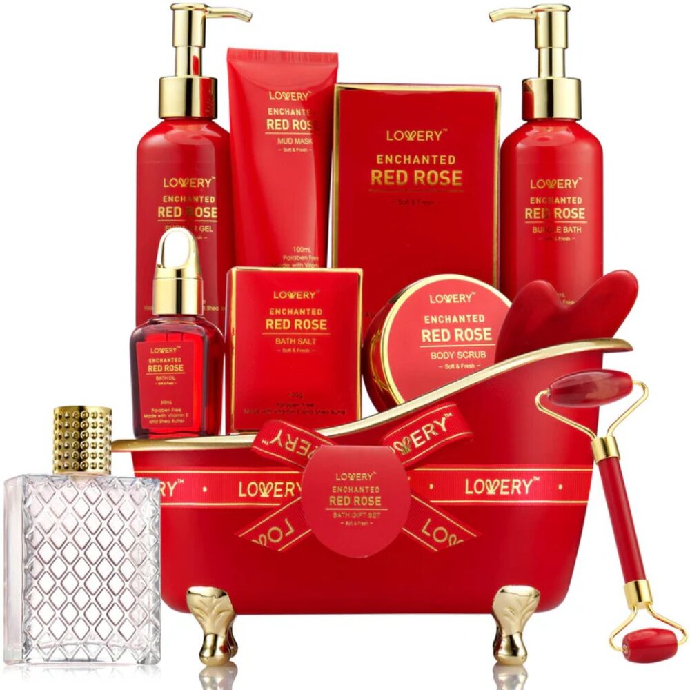Red Rose Spa Bath and Body Self Care  Valentine Gift Basket